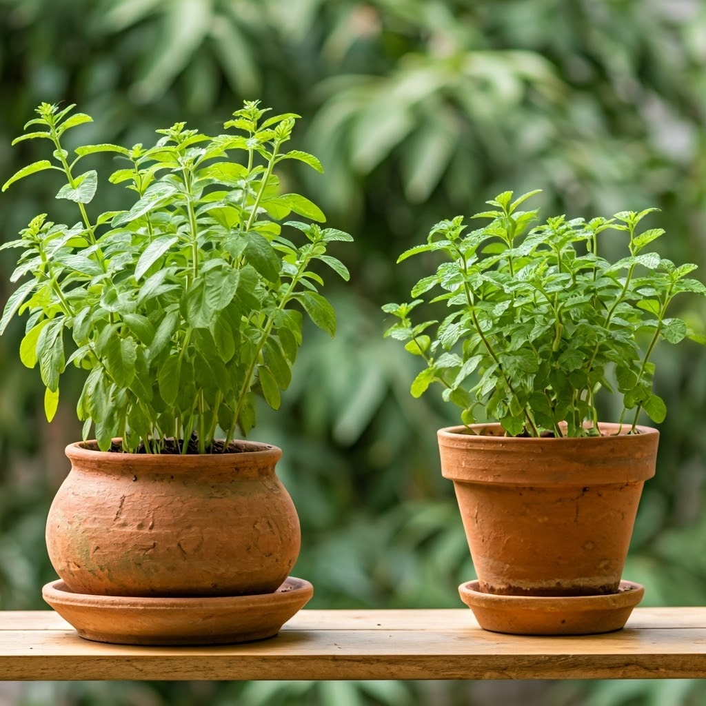 Organic home garden arrangement with medicinal plants